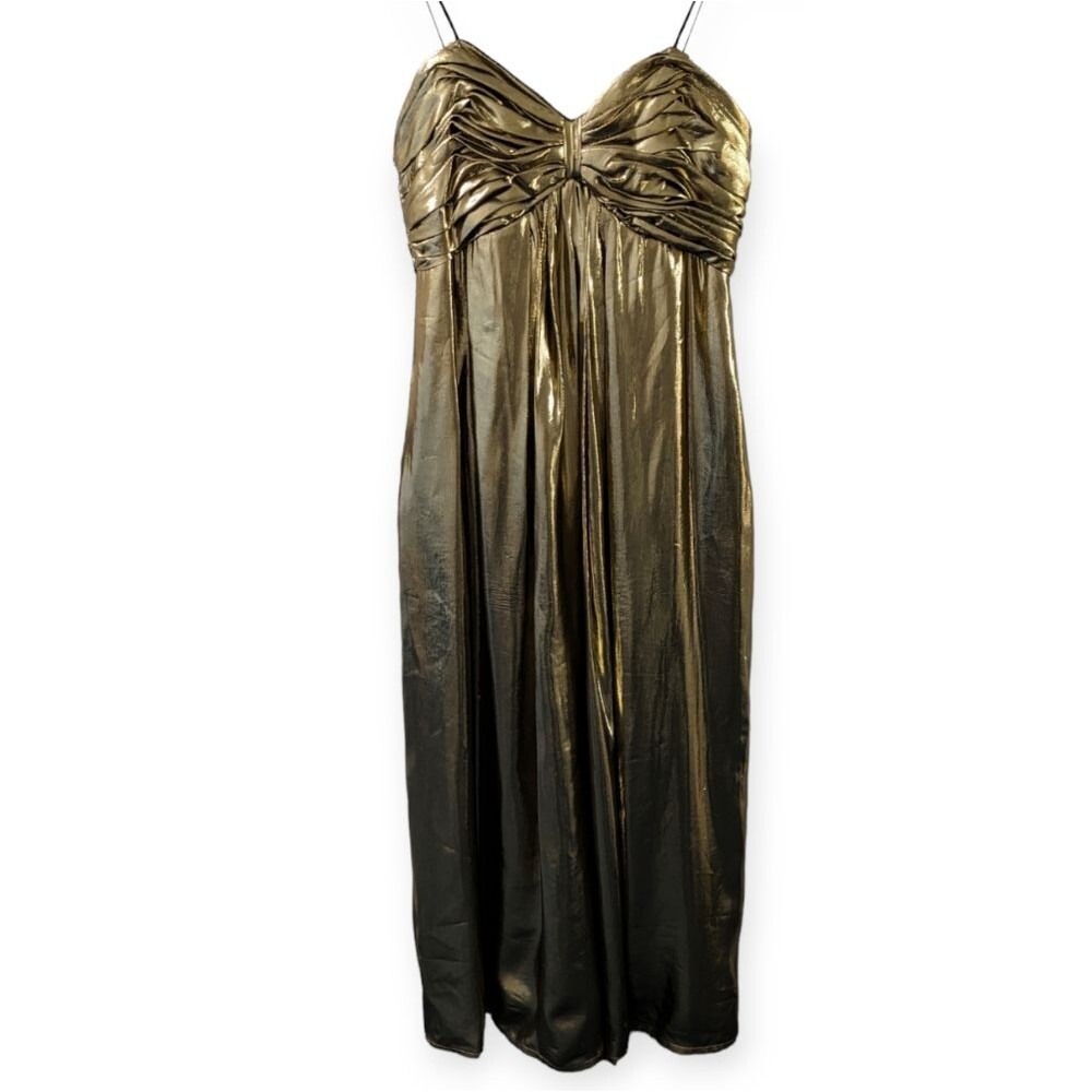 Vintage 80s Julie Duroche Gold Bow Back Dress